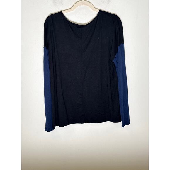 Elliot Lauren Navy Black Colorblock Long Sleeve Knit Shirt Sz M - Picture 2 of 2
